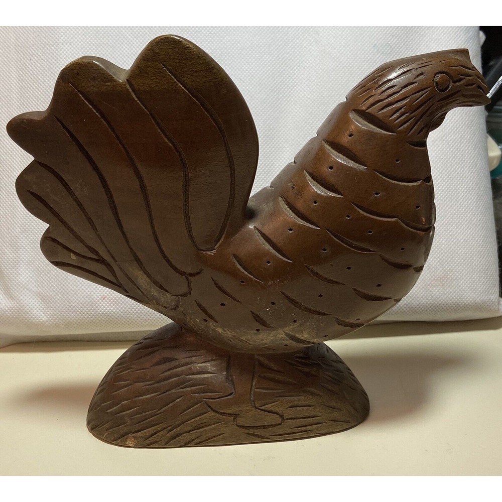 Vintage Mid Century MCM Italy Wooden Carved Hen Statue Folk Art Chicken 50s